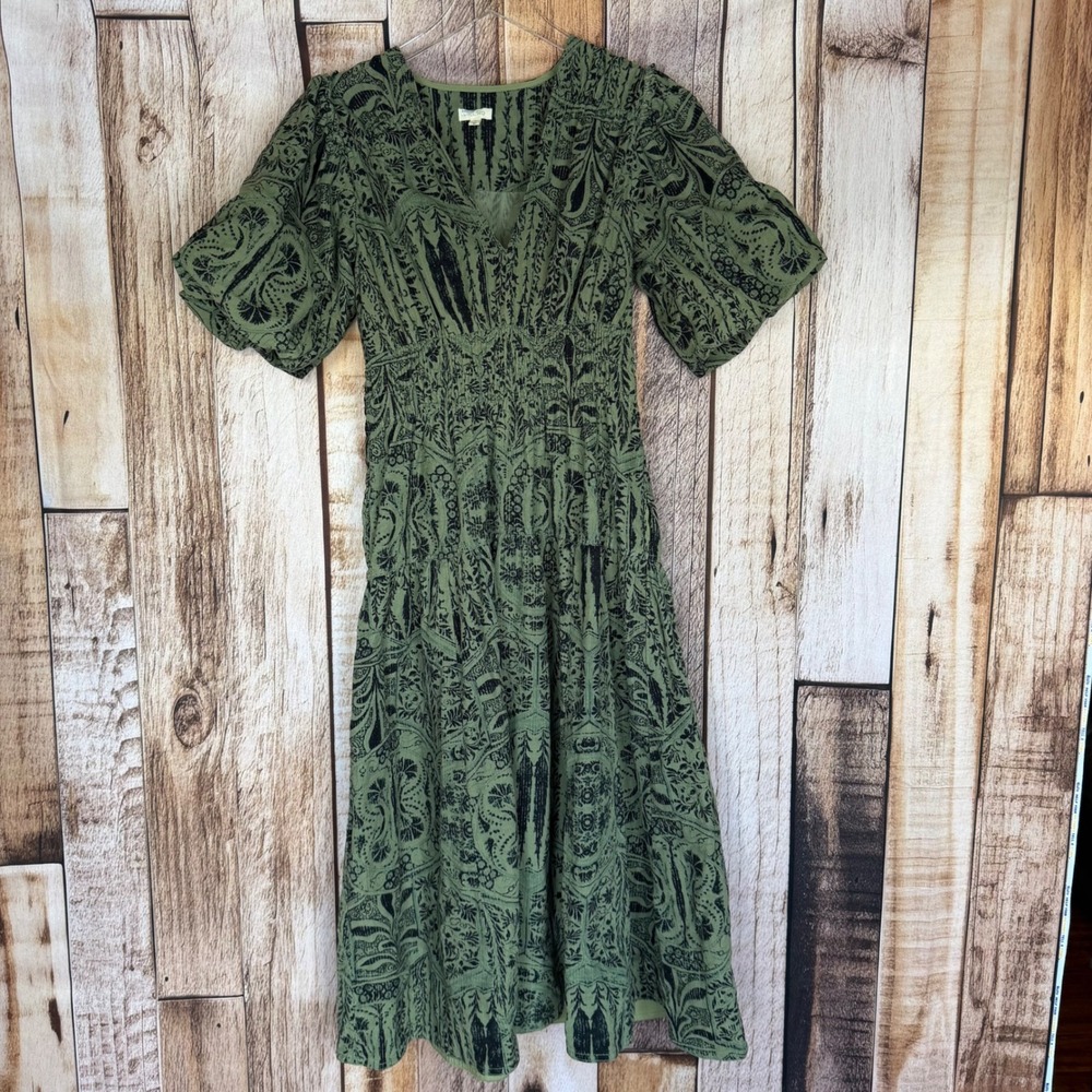 Pilcro Olive Green Printed Midi Dress